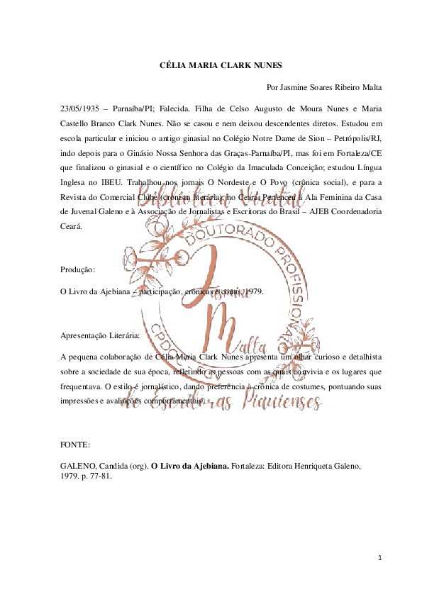 Célia Maria Clark Nunes – Verbete