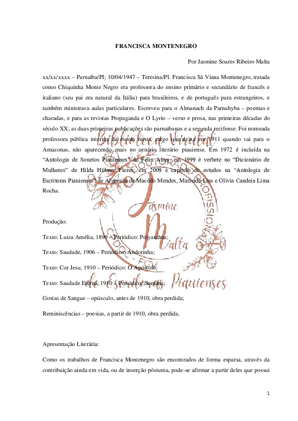 Francisca Montenegro – Verbete