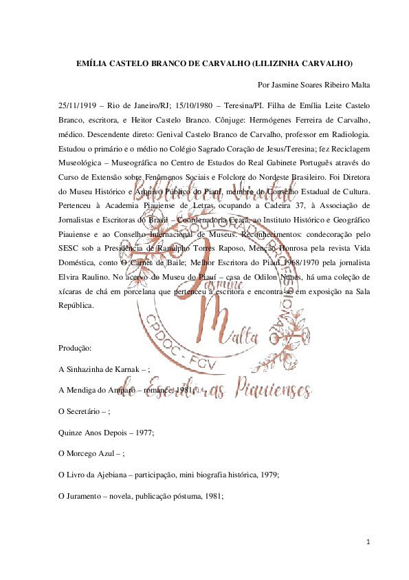 Lilizinha Carvalho – Verbete