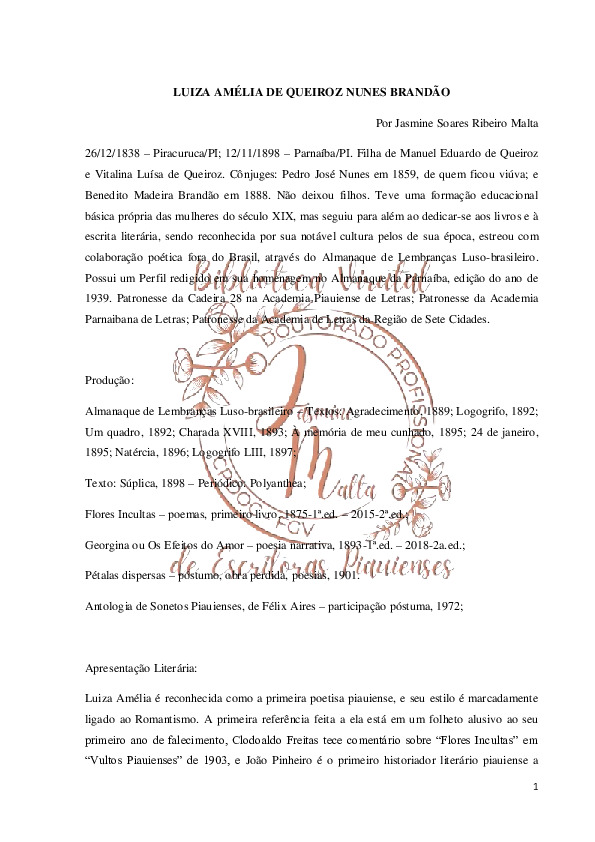 Luiza Amélia de Queiroz – Verbete